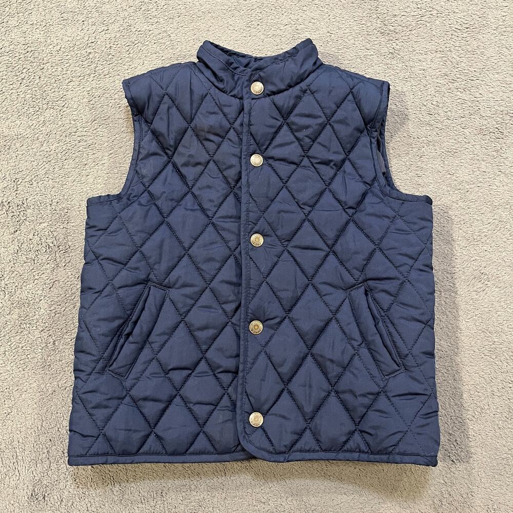 Janie and Jack Navy Blue Quilted Mock Neck Snap Button Puffer Vest Kids Size 3-4